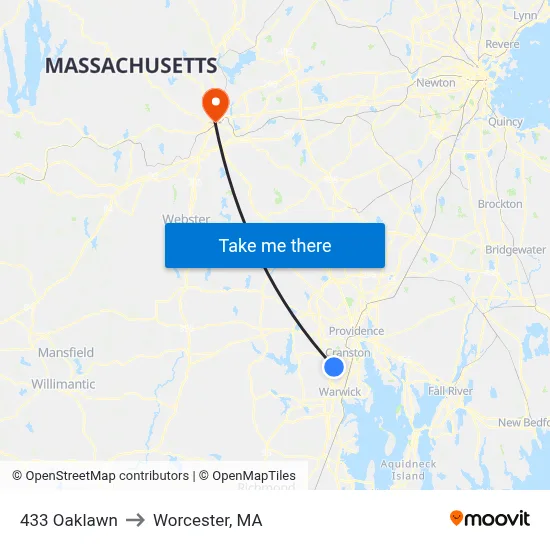 433 Oaklawn to Worcester, MA map
