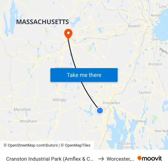 Cranston Industrial Park (Amflex & Comstock) to Worcester, MA map