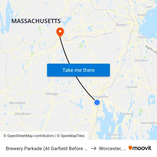 Brewery Parkade (At Garfield Before Lowe'S) to Worcester, MA map