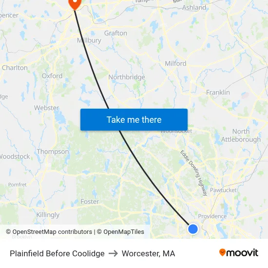 Plainfield Before Coolidge to Worcester, MA map