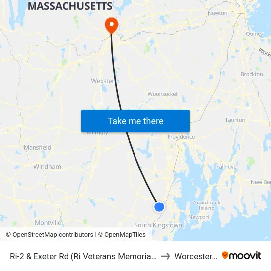 Ri-2 & Exeter Rd (Ri Veterans Memorial Cemetery) to Worcester, MA map