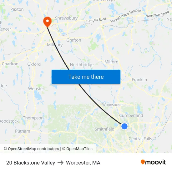 20 Blackstone Valley to Worcester, MA map
