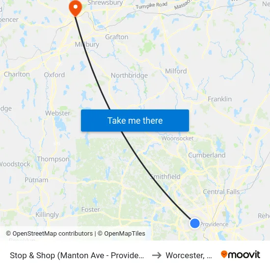 Stop & Shop (Manton Ave - Providence) to Worcester, MA map