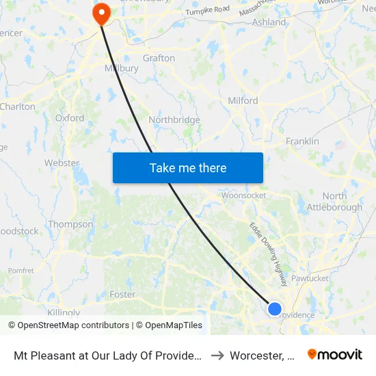 Mt Pleasant at Our Lady Of Providence to Worcester, MA map