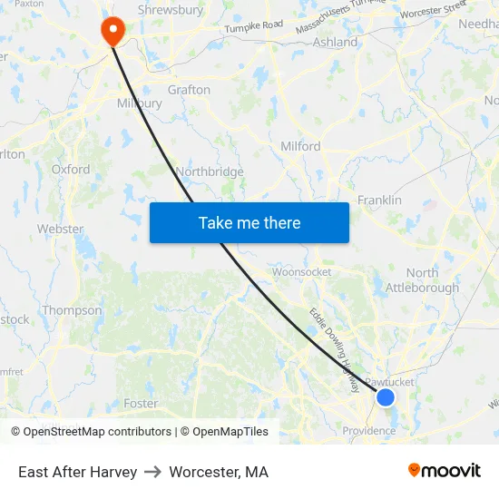 East After Harvey to Worcester, MA map