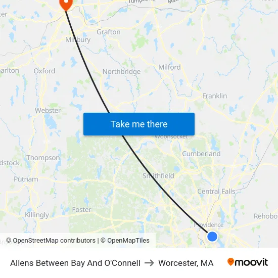 Allens Between Bay And O'Connell to Worcester, MA map