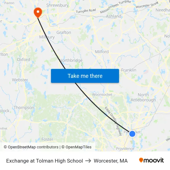 Exchange at Tolman High School to Worcester, MA map