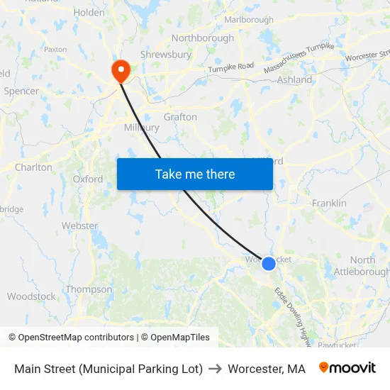 Main Street (Municipal Parking Lot) to Worcester, MA map