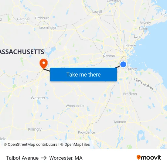 Talbot Avenue to Worcester, MA map