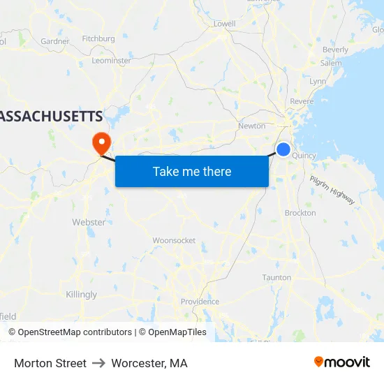 Morton Street to Worcester, MA map
