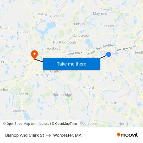 Bishop And Clark St to Worcester, MA map