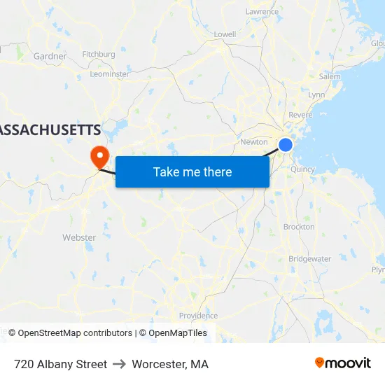 720 Albany Street to Worcester, MA map