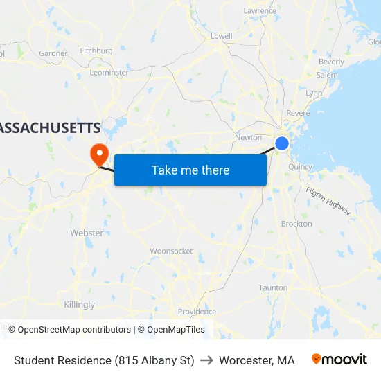 Student Residence (815 Albany St) to Worcester, MA map