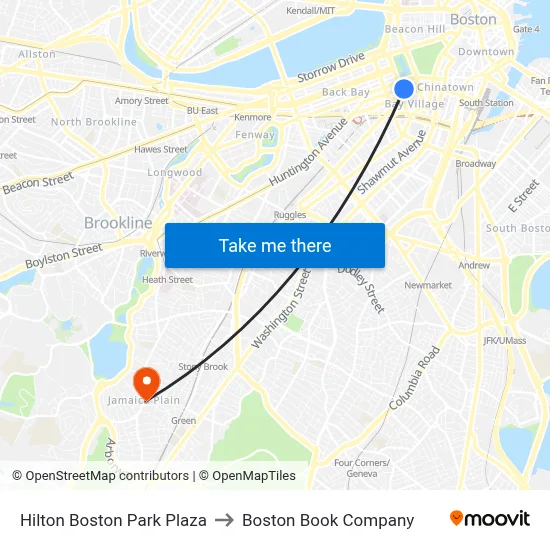 Hilton Boston Park Plaza to Boston Book Company map
