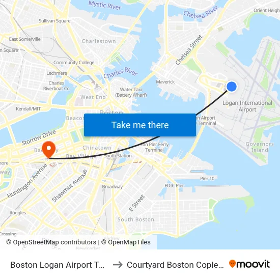 Boston Logan Airport Terminal C to Courtyard Boston Copley Square map