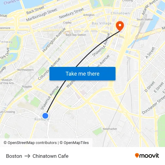 Boston to Chinatown Cafe map