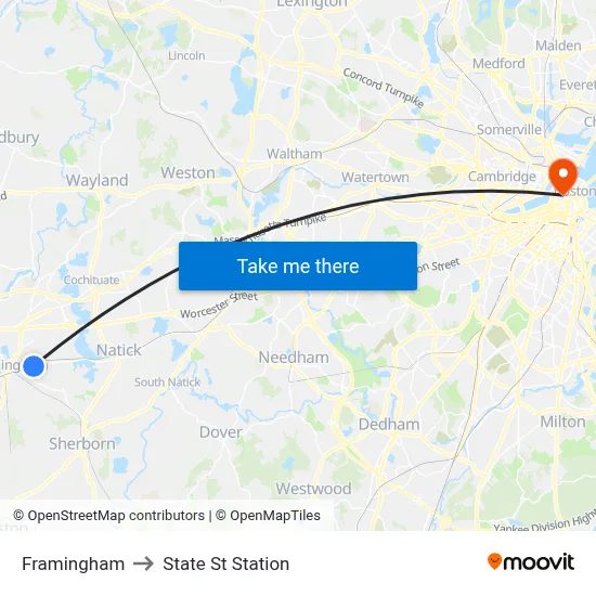 Framingham to State St Station map