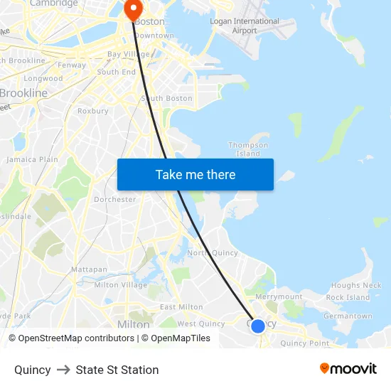 Quincy to State St Station map
