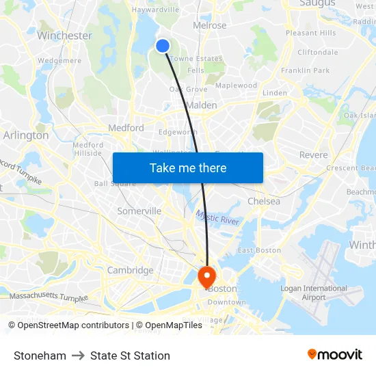Stoneham to State St Station map