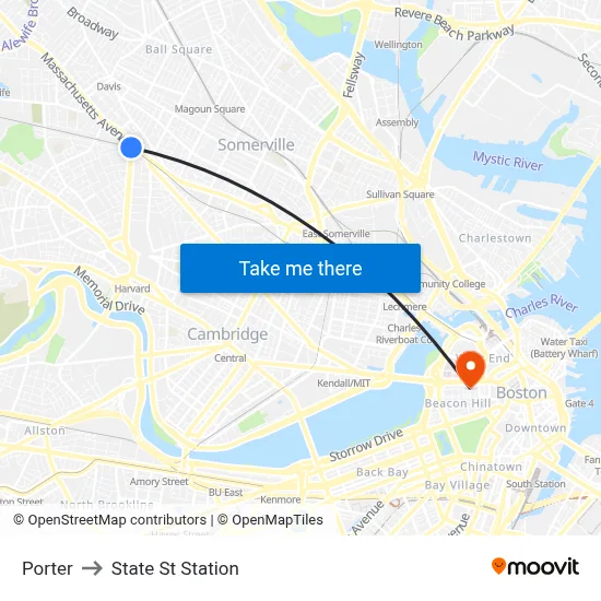 Porter to State St Station map