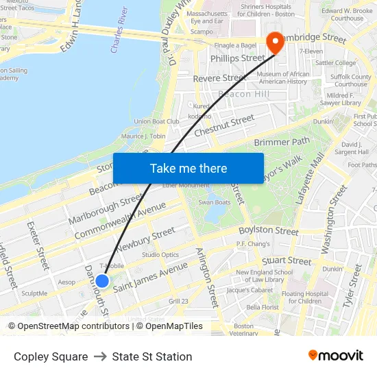 Copley Square to State St Station map