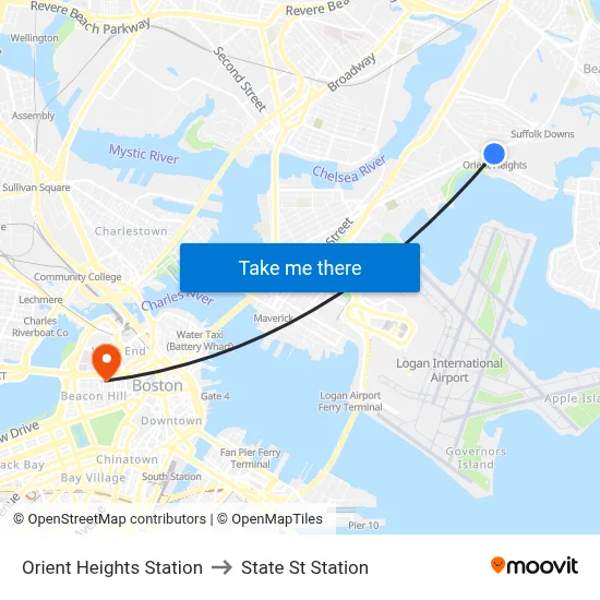 Orient Heights Station to State St Station map