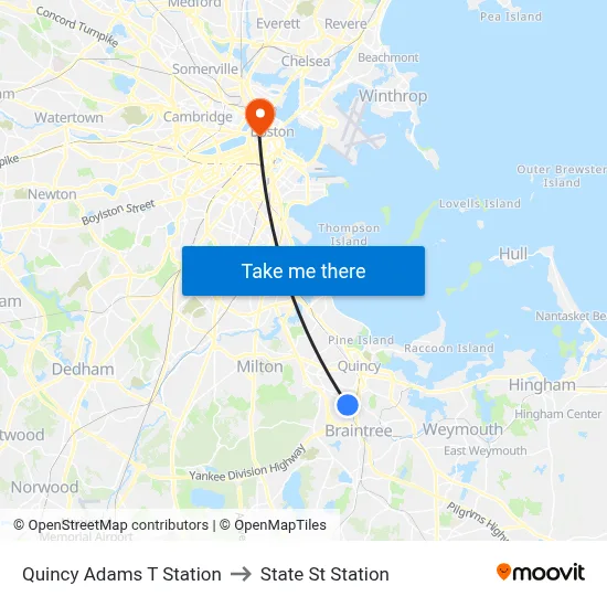 Quincy Adams T Station to State St Station map