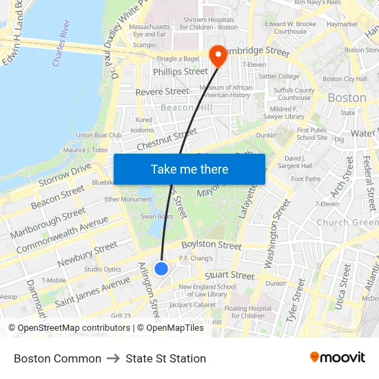 Boston Common to State St Station map