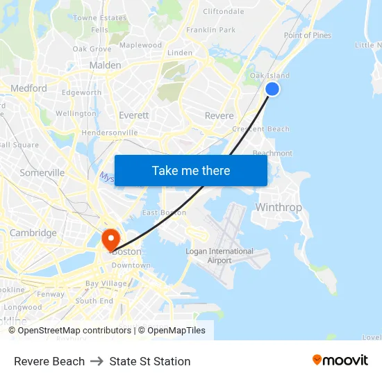 Revere Beach to State St Station map