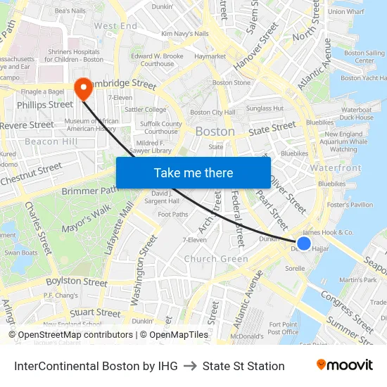 InterContinental Boston by IHG to State St Station map