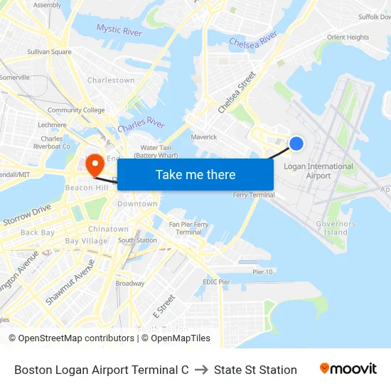 Boston Logan Airport Terminal C to State St Station map