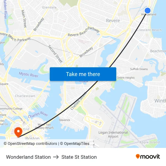 Wonderland Station to State St Station map