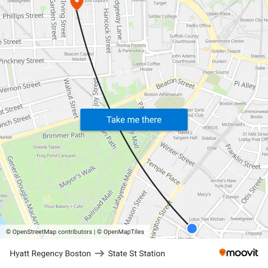 Hyatt Regency Boston to State St Station map