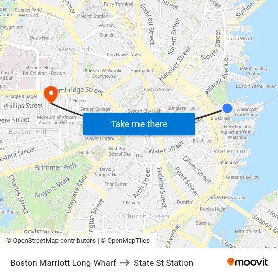 Boston Marriott Long Wharf to State St Station map