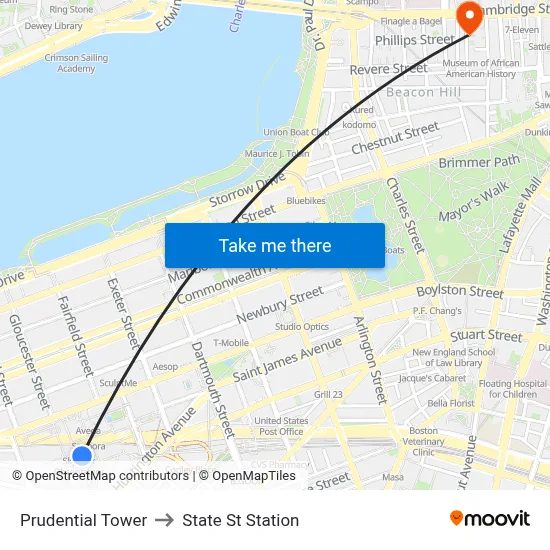 Prudential Tower to State St Station map