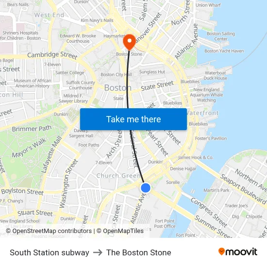South Station subway to The Boston Stone map
