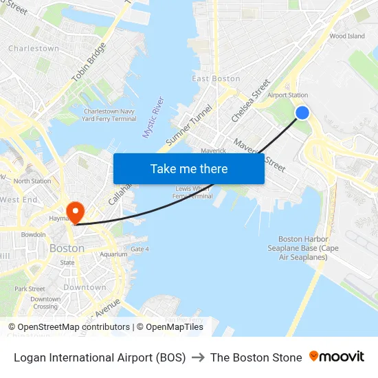 Logan International Airport (BOS) to The Boston Stone map