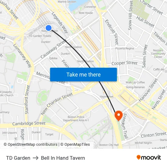 TD Garden to Bell In Hand Tavern map