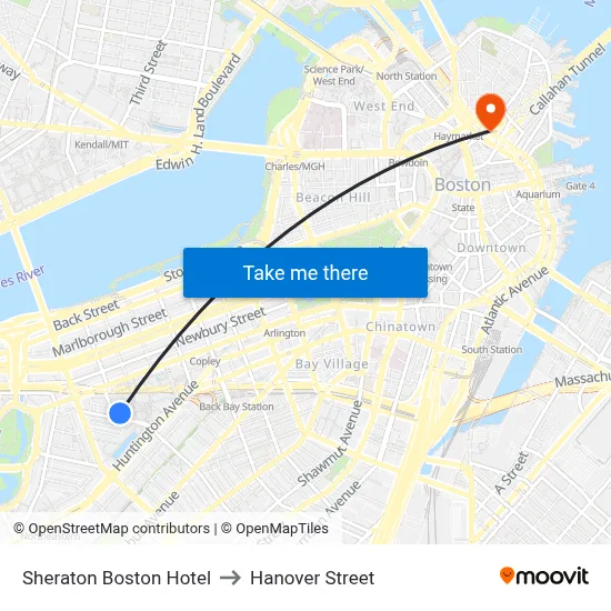 Sheraton Boston Hotel to Hanover Street map
