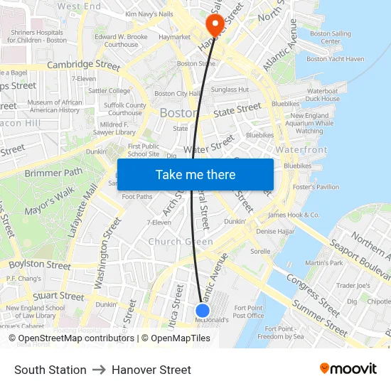 South Station to Hanover Street map