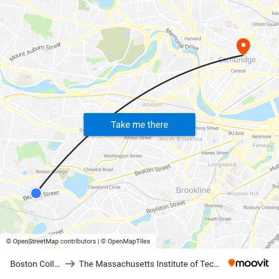 Boston College to The Massachusetts Institute of Technology map
