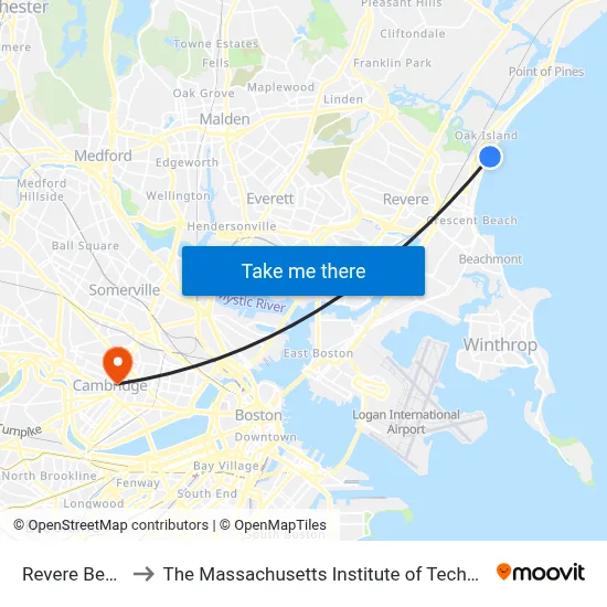 Revere Beach to The Massachusetts Institute of Technology map