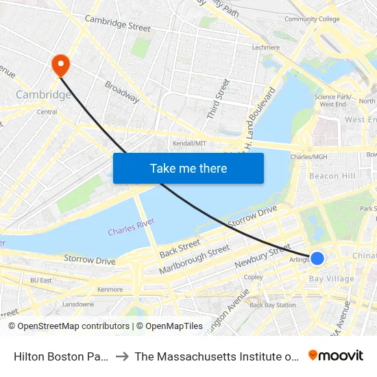 Hilton Boston Park Plaza to The Massachusetts Institute of Technology map