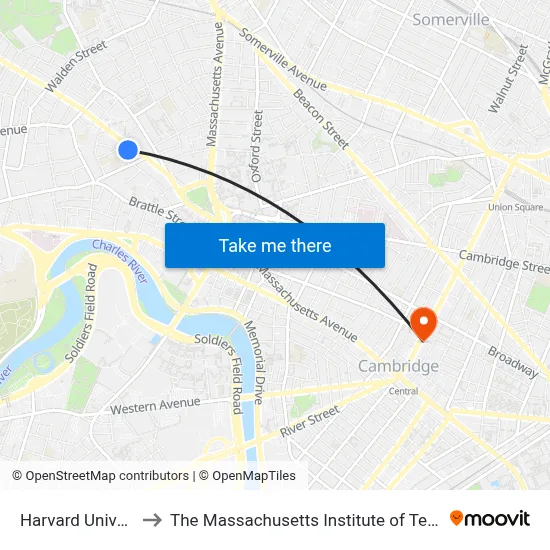 Harvard University to The Massachusetts Institute of Technology map