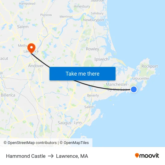 Hammond Castle to Lawrence, MA map