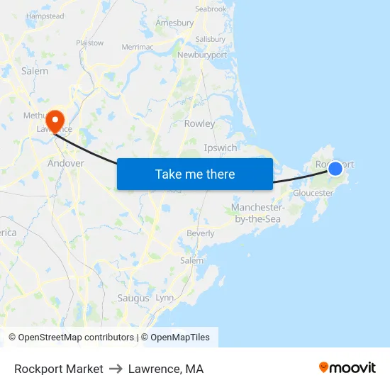 Rockport Market to Lawrence, MA map