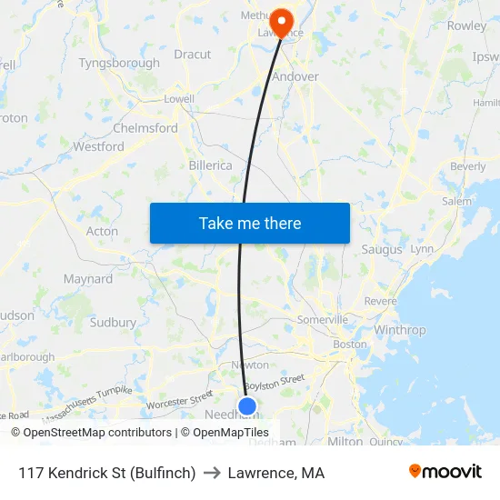 117 Kendrick St  (Bulfinch) to Lawrence, MA map
