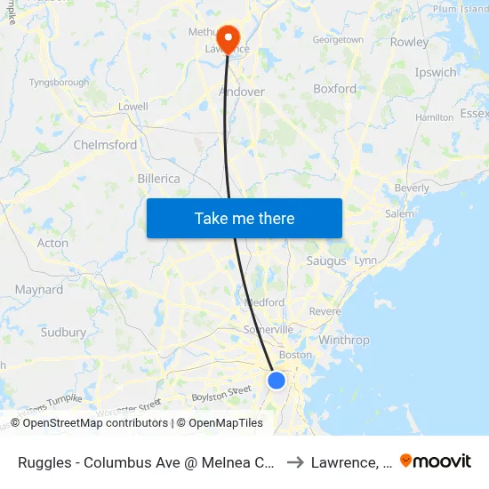 Ruggles - Columbus Ave @ Melnea Cass Blvd to Lawrence, MA map