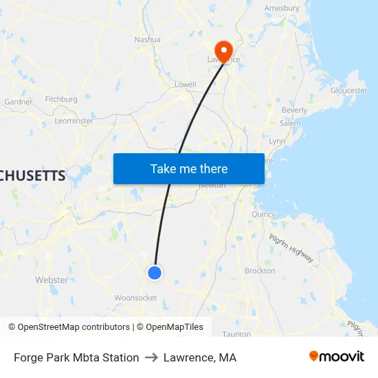 Forge Park Mbta Station to Lawrence, MA map