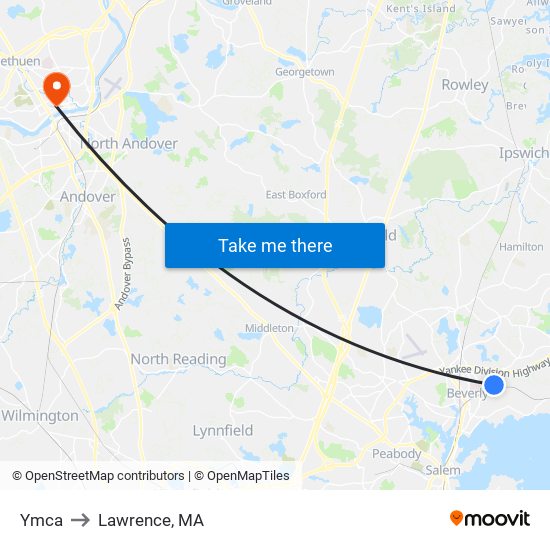Ymca to Lawrence, MA map
